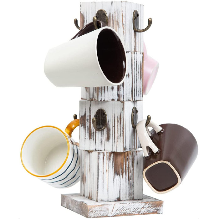 Gracie Oaks Coffee Mug Holder For Counter, Rustic Solid Wood Coffee Mug